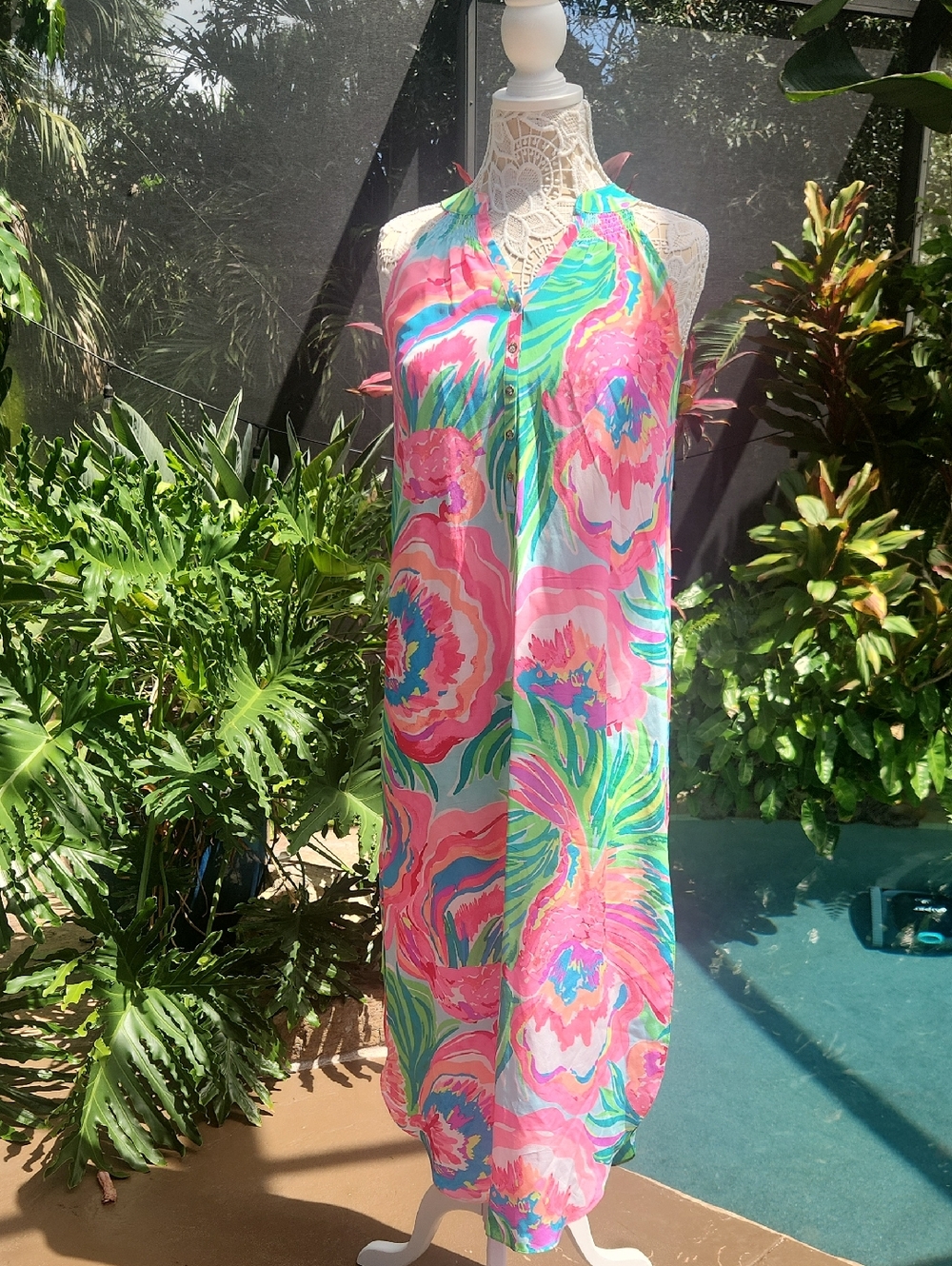 Lilly Pulitzer Multicolor Pink & Green Floral Silk Dress. Like New!